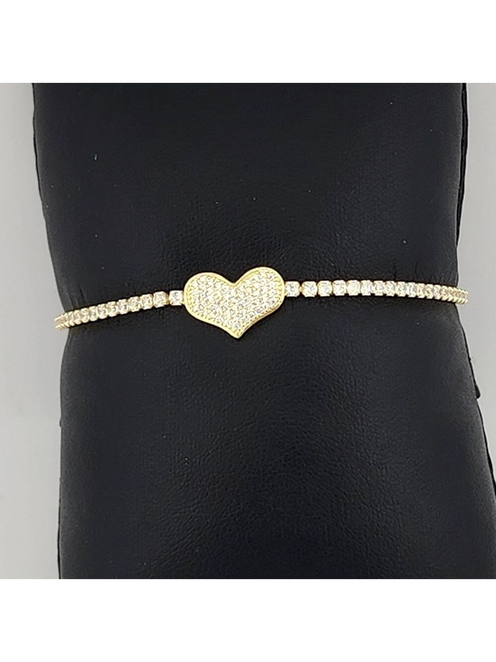 Gold Tone Heart Adjustable Bracelet Stamped 925